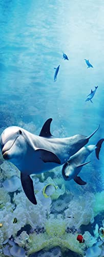 A.Monamour Türtapete Selbstklebend Türfolie Türposter 3D Delfinkorallen Fischen In Der Unterwasserwelt Des Blauen Meeres Vinyl Folie Türdeko Tapete Wandbild Türaufkleber Türtattoo 85x200cm