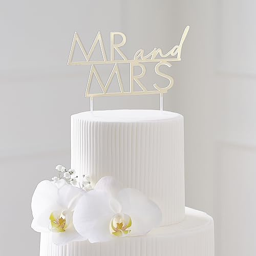Ginger Ray Gold Acrylic Mr & Mrs Cake Topper Wedding Cake Decoration 14.5cm x 15.8cm