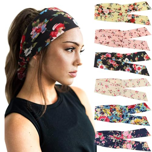 DRESHOW 6 Paket Pannband för Kvinnor Breda Elastiska Hårband Head Wrap Cute