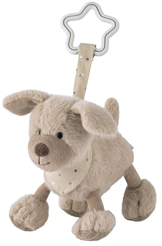 Sterntaler Spielzeuganhänger Hund Lucky - Kinderwagen Spielzeug aus weichem Stoff - Baby Spielzeug zum Aufhängen - Spielbogen Anhänger mit sternförmiger Aufhängung, graubeige
