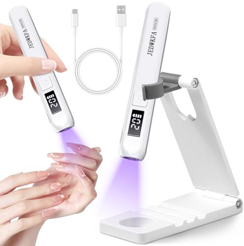 JEDWKFA Mini UV lampe für Nägel, Led Nagellampe, UV Lampe für Gelnägel, Kleine UV lampe für Nägel mit Ständer, 2 Zeitmessungsmodi, zum Aushärten von Nagelkleber Nail Tip, für Anfänger