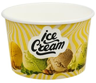Enpack Einweg Eisbecher aus Pappe 500 Stück - Gelbes Muster/Pappschalen für Eis, Desserts und Obst - Ideal für Eiscafés, Kinder und Catering - Umweltfreundliche Ice Cream Cups 250ml