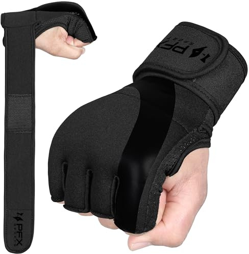 PFX Gel Inner Gloves for Boxing & MMA | Padded Hand Wraps with Wrist Support Quick Wraps for Muay Thai, Kickboxing & Martial Arts | Elastic & Breathable Gel Inner Gloves for Men & Women (Black, XL)