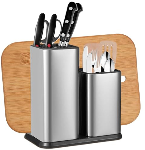 LuLobtg Stainless Steel Knife Block with Utensil Holder 2 in 1 Detachable Universal Knife Holder with Scissors Slot Kitchen Counter Knives Storage
