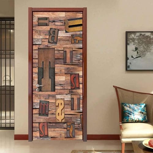 3D Türtapete Selbstklebend Retro-Buchstaben 85 X 215 Cm Diy Wandbild Pvc Wasserdicht Pvc Türtattoos Türposter Türaufkleber Fototapete Türfolie Für Tür,Wohnzimmer,Schlafzimmer,Küche Toi-23811857684613