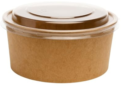 Commerline Lot de 200 bols à salade 1000 ml avec couvercle - En carton kraft bio - Jetables - Pour restaurant, plats à emporter et restaurer - Marron