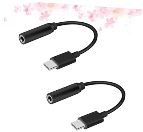 BAZEITFLOW Adaptateur Audio USB-C vers Prise Jack 3,5 MM Noir en Plastique, Câble Réversible, Pack de 2 pour Écouteurs Filaires et Conversion Audio Facile