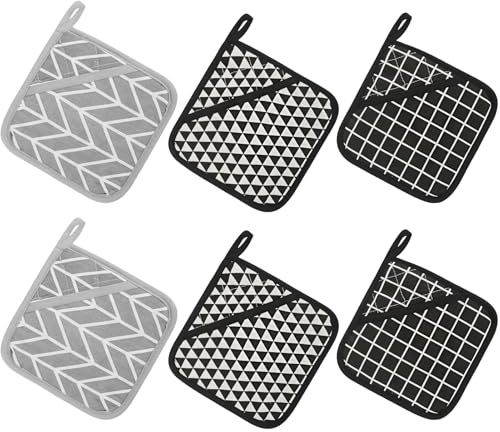 6 Stück Topflappen Aus Baumwolle Hitzebeständige Topflappen,17x17 cm TopflappenMit Tasche,TopflappenSet QuadratischerTopflappen,für Küche Kochen Backen Schutz der Hände vor heißen Gerätschaften