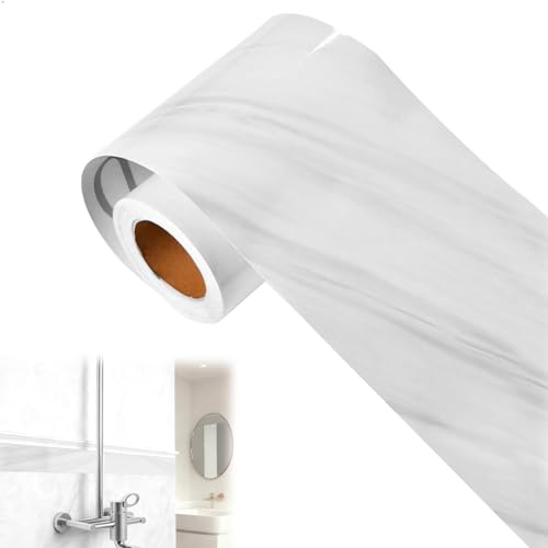 mimzemamz Bordüre Selbstklebend,Tapetenbordüre Selbstklebend Wasserdicht 5 Meter x 12cm,Tapetenbordüre Marmoroptik für Wandverkleidung,Zierleiste für Zuhause,Hotel und DIY Dekoration（Weiß）