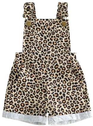 Geagodelia Kids Baby Girls Leopard Print Dungarees Shorts