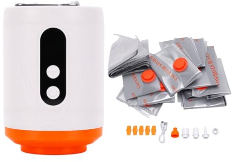 BAFOVY Pompe à Vide électrique Rechargeable, Scelleuse sous Vide Portable avec 12 Sacs, Aspiration 4000 Pa, 50 000 TR/Min pour Le Stockage des Vêtements de Voyage