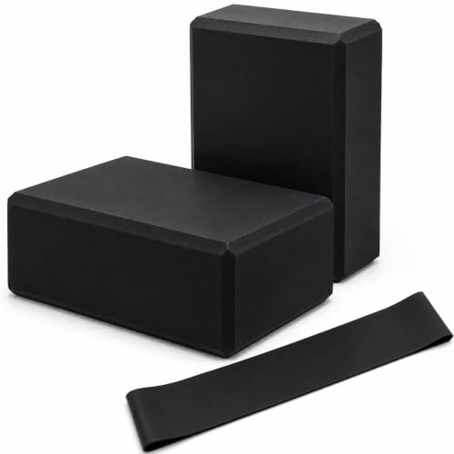 Yogablock 2-pack, skum yogablock set med ögla-motståndsband, hög densitet EVA yogablock för yoga, pilates, träning, stretchning, balansträning och hemträning
