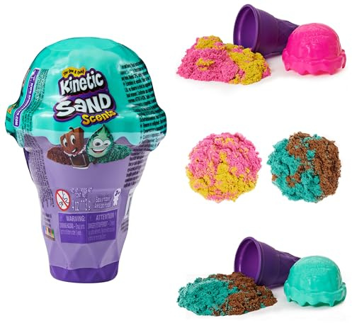 Kinetic Sand Scents, 113g Ice Cream Cone Container with 2 Colours of All-Natural Scented (Styles May Vary)