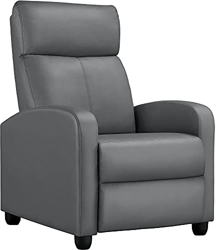 Yaheetech Modern Gray PU Leather Recliner Adjustable Soft Upholstered Single Sofa Reclining Armchair for Living Room Bedroom