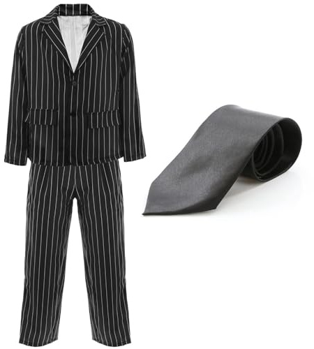 Costume de gangster pour adulte - Taille S - Noir et blanc - Veste de costume à rayures fines - Pantalon de costume à rayures fines - Cravate noire - Déguisement de film et de télévision des années