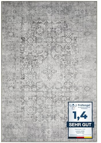 -LUXOR- living In- und Outdoor Teppich Lago, dünner waschbarer Teppich für Camping, Terrasse oder Wohnbereich, wetterfest, 160 x 230 cm, Grau-anthrazit