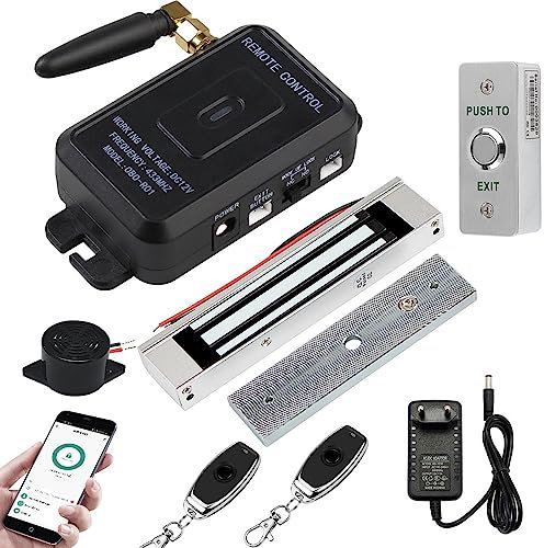 FTes RFKits Sistema de Cerradura con Tuya App Control,Emparejado con Cerradura Magnética Electrónica de 180kg,Mando a Distancia Inalámbrico y Botón de Fin de Carrera