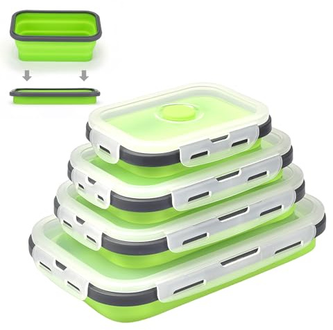 MEGYAD 4 Piece Food Storage Container Faltbar: Frischhaltedosen mit Deckel Kieselgel Kühlschrank Organizer Faltbare Brotdose Leak-Proof fur Microwave and Freezer Safe BPA-Free (B)