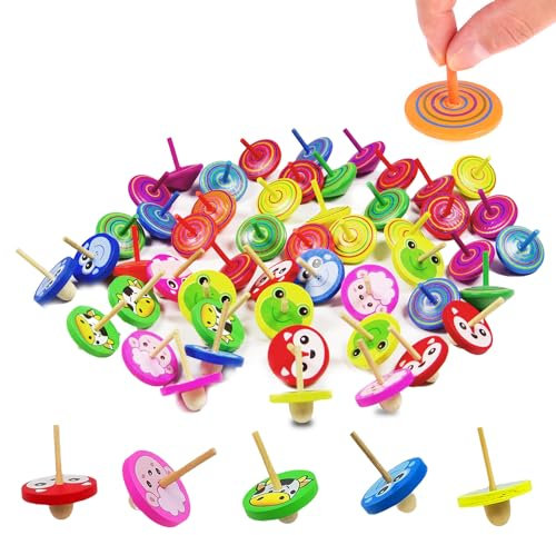 Yolistar 50 Pezzi Trottole Bambini,Trottola in Legno Colorati Artigianali,Regali per i Ragazzi e le Ragazze Dopo le Feste dei Bambini (Colore Casuale)