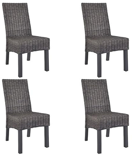 LHOONBB Esszimmerstühle, 4-tlg., braunes Kubu-Rattan und Mangoholz, Esszimmerstuhl für Esszimmer, Wohnzimmer, Schlafzimmer, Küche und Lounge im Mid-Century-Modern-Stil
