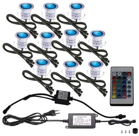 QICBYING 10PCS RGB Focos Suelo Led Exterior - Empotrable Al Aire Libre Focos, Bajo Voltaje 12V IP67 Luces Impermeables For Exteriores For Jardín, Luz Empotrada For Escaleras, Kit De Luces LED Terraza