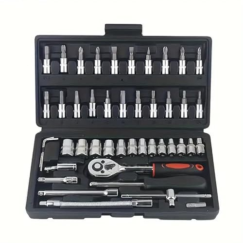 Generico Set di 46 Chiavi a Bussola, Cricchetto con Manicotto, Strumenti per Riparazioni Domestiche, Presa per Trapano, Asta di Prolunga, Cacciavite per Viti, Riparazione Bici e Auto