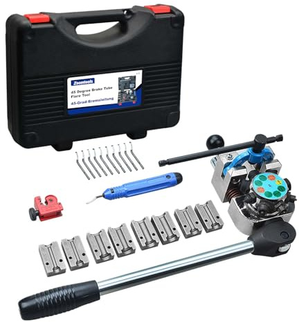 Zoomtools 45 Degree Brake Tube Flare Tool Brake Pipe Flaring Kit for 3/16, 1/4, 5/16, 3/8 Tube Size Double Flare, Single Flare & Bubble Flare