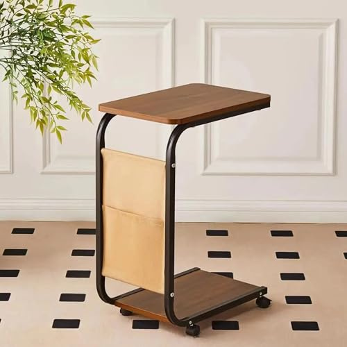 acfeco Beistelltisch mit Rollen, Couchtisch Sofatisch C-Form, Beistelltisch Klein mit 2 Ablagen Metallgestell Schwarz für Kaffee und Laptop Nachttisch Modern Wohnzimmer Schlafzimmer