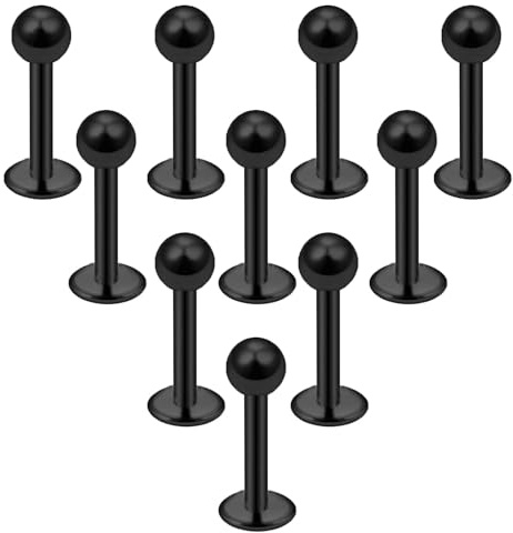 Besyvvin 10stk Lippenpiercing Labret Stecker 6mm 8mm 10mm 12mm Chirurgenstahl Piercing Helix Tragus Lippe Knorpel Silber Schwarz Gold