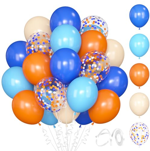BlooMoo 60 Stück Luftballons Blau Orange, 12 Zoll Latex Luftballons Orange Blau, Konfetti Ballons, Party Ballons Set, für Geburtstag Hochzeit Party Dekoration