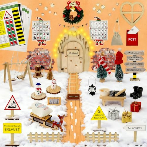 Gozuein 86 PCS Lutin de Noël Kit Complet, Inclut Porte Magique de avec LED, Calendrier de l'Avent, Sapin et bien plus encore, pour Décorations Festives Personnalisées, Idéal pour Cadeau Enfant