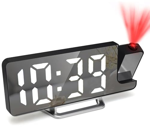 Titifeya LED Projection Alarm Clocks Digital Clock for Bedroom 180° Rotatable Projector Mirror Display Snooze Temperature 12/24H 4-Level Adjustable Brightness Night Mode for Home Office Decor