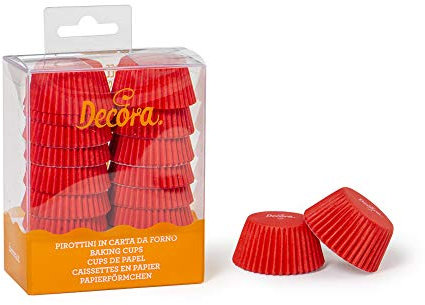 Decora 0339636 Pirottini, Mini Muffin Rosso, Comodissimi Pirottini in Carta da Forno, per Cuocere, Presentare e Regalare dolcetti, Resistono fino a 220°, In comodo Blister, 200 pezzi.
