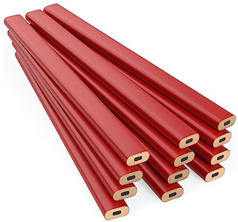 GRAPHITE Hard Lead Carpenter Pencils Bulk - (1) Pack of 12 Pieces Lumber Wooden Pencil #2 (HB) - Red