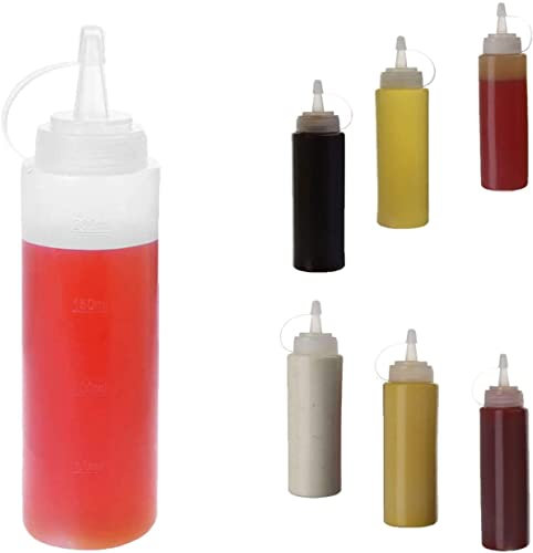 WELLXUNK 6 pz Bottiglia di Salsa, 8 oz Spremere Bottiglia di condimento, Bottiglia di Salsa di Plastica Usato per Senape, Maionese, Olio d'oliva, Salsa Barbecue, Senza BPA