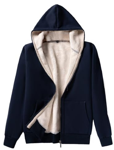 AOTORR Ladies Plain Hoodie Winter Warm Fleece Lined Zip Up Jacket Coat for Women, M, Navy