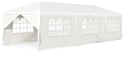 COSTWAY Paviljong 3 x 9 m, trädgårdspaviljong med 8 avtagbara sidoväggar och fönster, festtält, festtält, trädgårdstält, UV-skydd, för trädgård, fest, bröllop