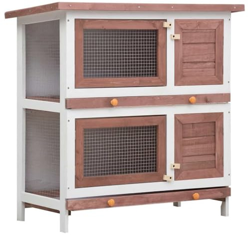 vidaXL Kaninchenstall 4 Türen Braun Holz