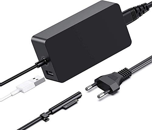 Chargeur d'alimentation Surface 65W 15V 4A pour Microsoft Pro, Book, Go, Laptop avec port USB et câble
