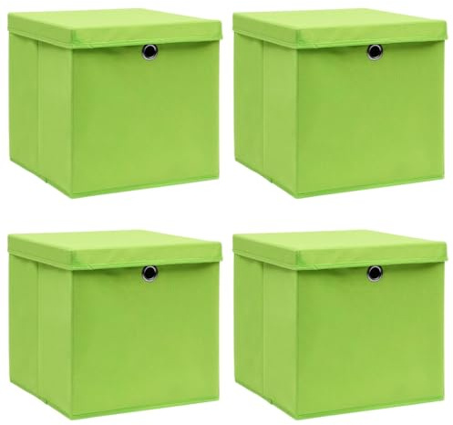 vidaXL 4x Aufbewahrungsbox mit Deckel Zusammenklappbar Spielkiste Regalkorb Faltkiste Korb Kinderbox Box Kiste Grün 32×32×32cm Stoff