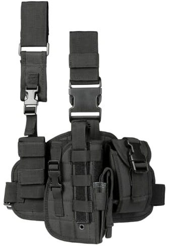 ACEXIER Tactical Drop Leg Holster with Magazine Pouch Military Tactical MOLLE Pistol Handgun Thigh Pistol Gun Holster Adjustable Right Handed Platform Panel Black