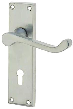 Jiyo.Outdoor Victorian Scroll Lever Lock Handles, Satin Chrome, 150mm | Supplied with complete fixing screws and spindle, featuring a 40mm backplate width to refresh any standard interior door.