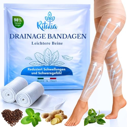 BANDAGE DRAINERANDE FÖR BEN av Ritalia® 2 band med KYLANDE EFFEKT tonifierande och avkopplande verkan med 100% Naturliga extrakt Bandage ANTI-CELLULITE SLIMMANDE STRAMMANDE