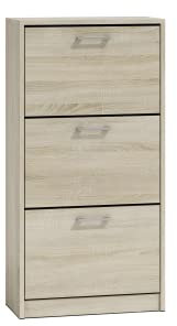ADGO Paula Schuhschrank mit 3 Klappen 28x60x116cm, Schuhkipper, Schuhregal mit Fächern, Regale für Schuhe, Vertikale Flurmöbel, Kleiderschränke, Schuhkommode, Schuhablage Organizer (Sonoma Eiche)