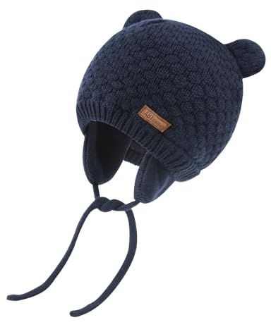 SEYUFN Babymütze, für Jungen und Mädchen, gestrickte Hündchen für Babys und Kleinkinder, mit Fleece-Futter, 0-36 Monate(Marineblau,6-12 Monate)