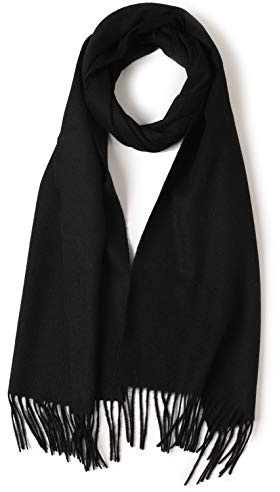 Prettystern Sciarpa Uomo Donna Pura Lana Morbida Scialle Foulard Tinta Unita Con Frange Invernali - Nero