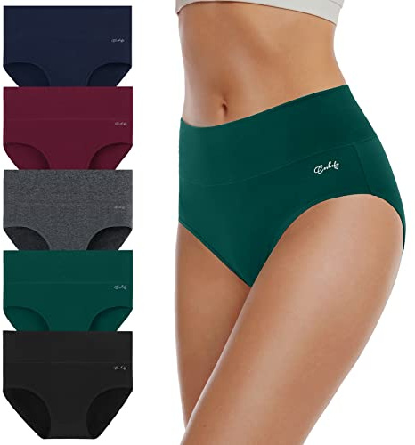 coskefy Women's High Waisted Cotton Underwear Soft Breathable Panties Stretch Briefs 5 Pack Multicolor