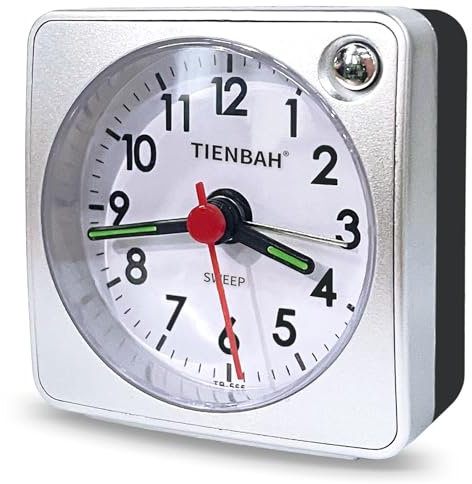 Wecker Analog Leise Ohne Ticken, Mini Analoger Wecker mit Licht und Schlummerfunktion, Tragbarer Wecker für Schlafzimmer, Reisen (Silber)