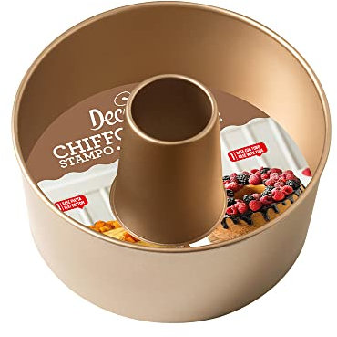 Decora, 0070109 Stampo Gold Line Chiffon Cake Ø 20,5 X 10 cm, Ideale per Preparare la Chiffon Cake Con Base Piatta Removibile per Dolci Classici a Forma di Fiore, In Robusto Metallo Antiaderente