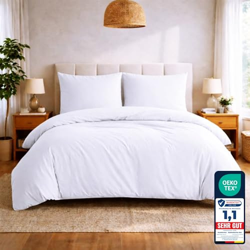 Komfortec Premium Bettwäsche 240x220 mit 2 Kissenbezug 80x80 cm Set aus Gebürstetes Mikrofaser - Weiß